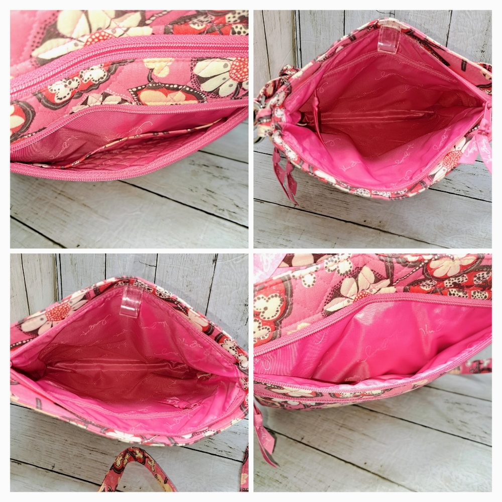 Vera Bradley M/Lrg 12"t Pink Floral Hipster ZipTop MultiPocket Crossbody Retired - Picture 5 of 12